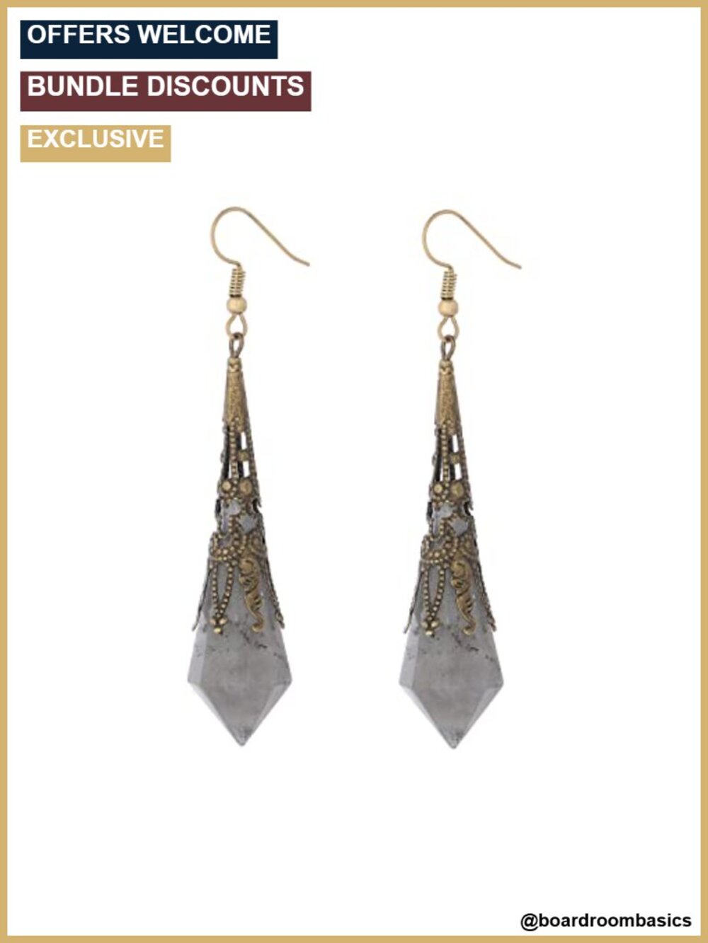 Labradorite Stone Dangle Drop Earrings with Vintage Filigree